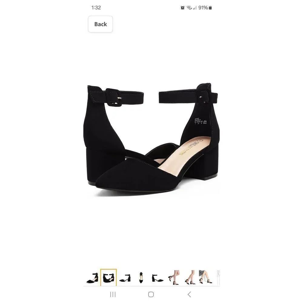 New 7.5 Dream Pairs Black Nubuck Annee Pointed Toe Low Chunky Heel Dress Shoes